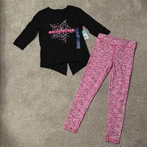 Girls Skechers Black Graphic Top and Pink Leggings 10/12